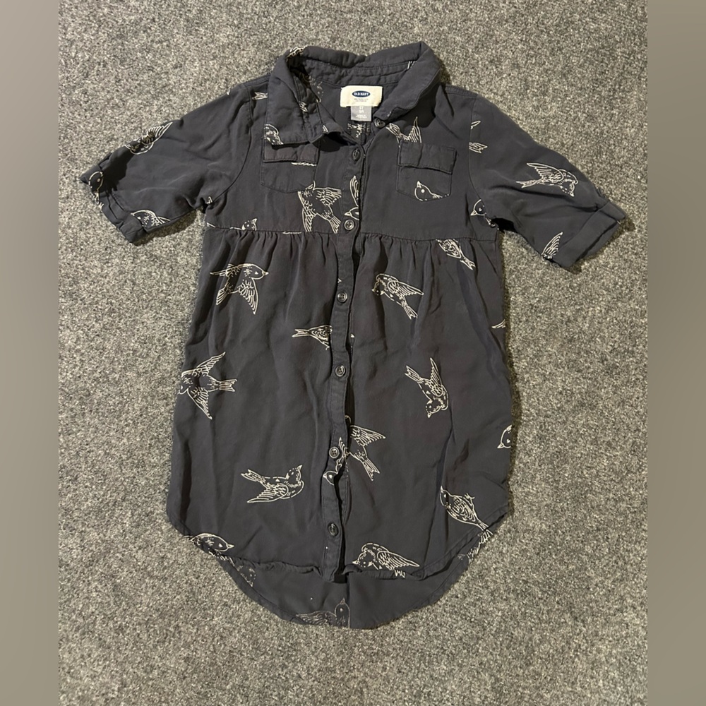 Old Navy Kids Casual Dress 5T grey w/white birds